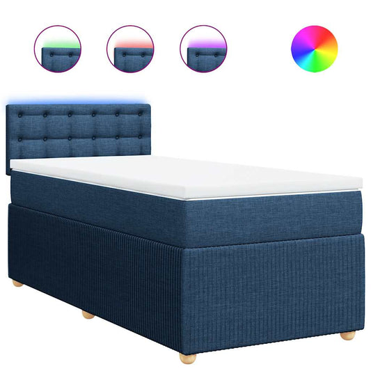 vidaXL Κρεβάτι Boxspring με Στρώμα Μπλε 100 x 200 εκ. Υφασμάτινο