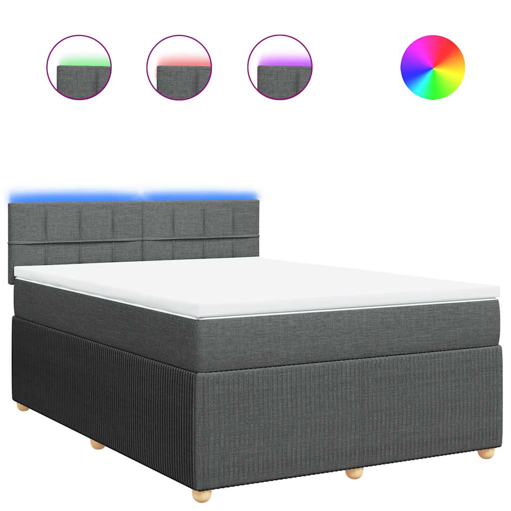 vidaXL Κρεβάτι Boxspring με Στρώμα Σκούρο Γκρι 140x190 εκ. Υφασμάτινο
