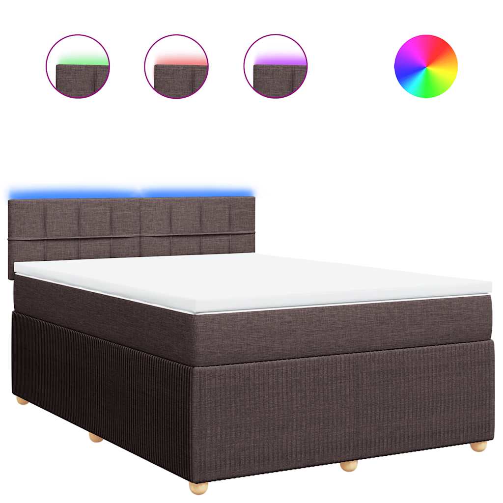 vidaXL Κρεβάτι Boxspring με Στρώμα Σκούρο Καφέ 140x190 εκ. Υφασμάτινο