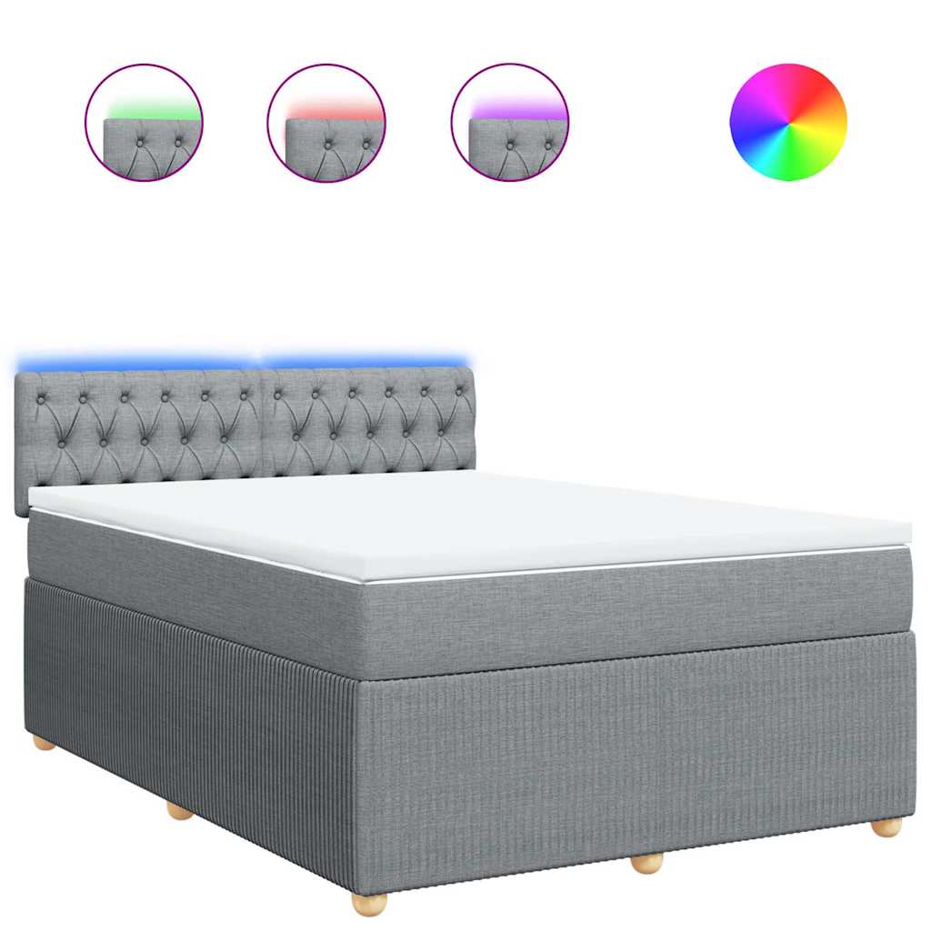 vidaXL Κρεβάτι Boxspring με Στρώμα Ανοιχτό Γκρι 140x190 εκ. Υφασμάτινο