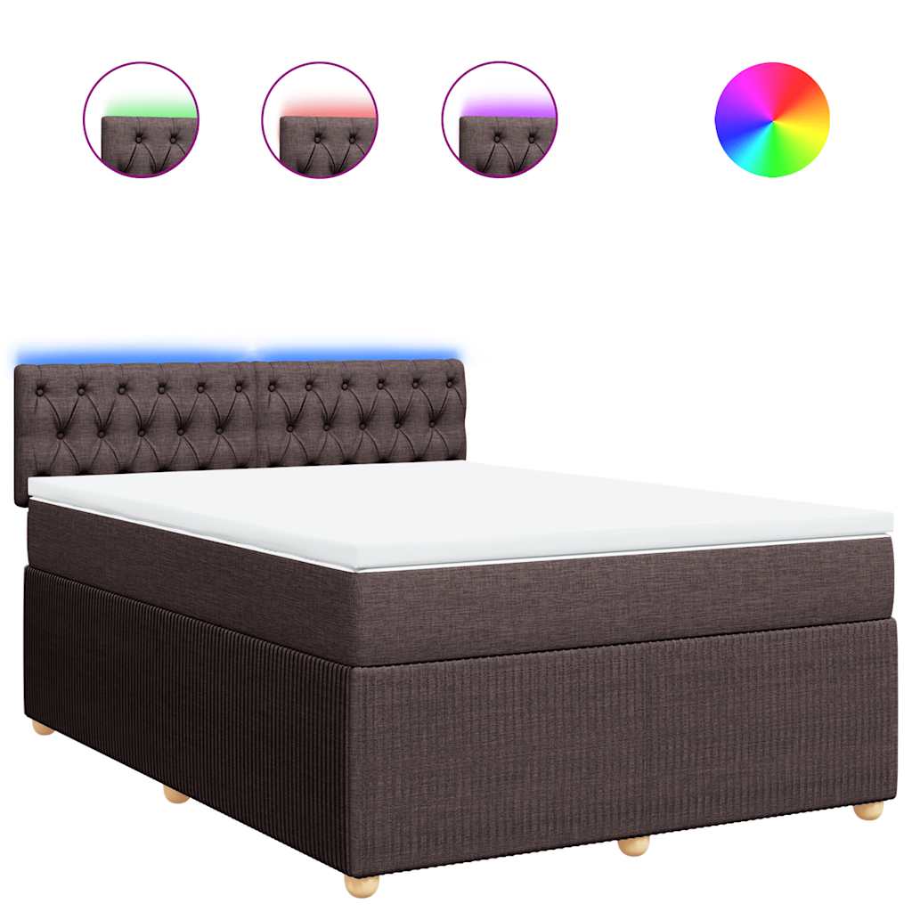 vidaXL Κρεβάτι Boxspring με Στρώμα Σκούρο Καφέ 140x190 εκ. Υφασμάτινο