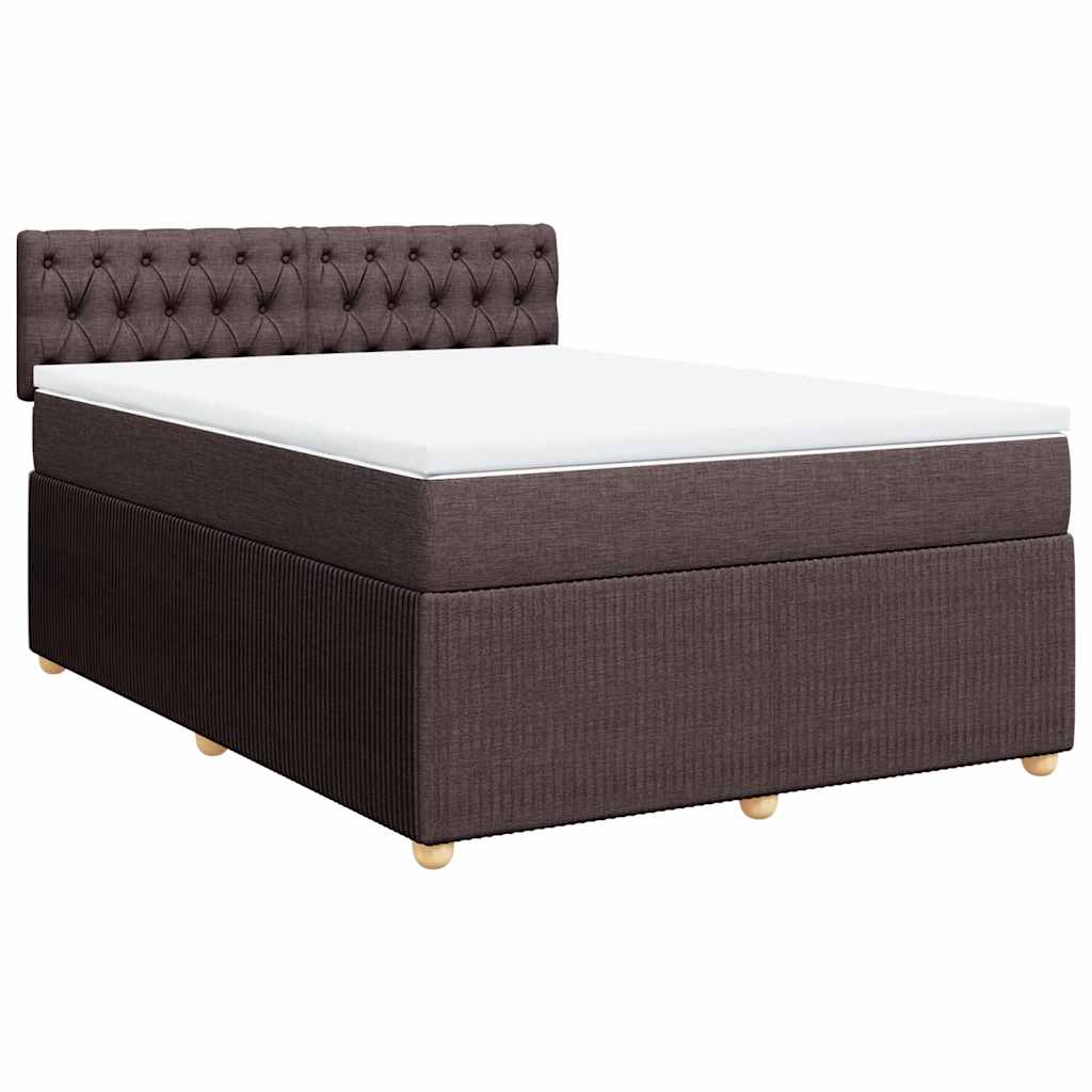 vidaXL Κρεβάτι Boxspring με Στρώμα Σκούρο Καφέ 140x190 εκ. Υφασμάτινο