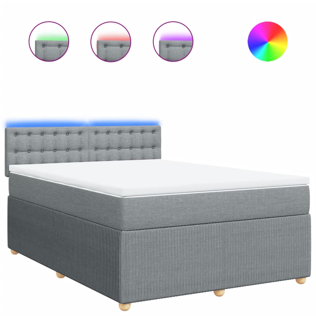 vidaXL Κρεβάτι Boxspring με Στρώμα Ανοιχτό Γκρι 140x190 εκ. Υφασμάτινο