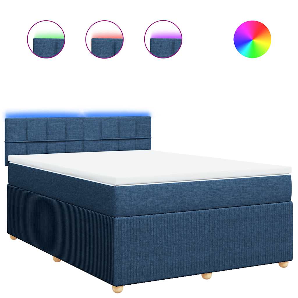 vidaXL Κρεβάτι Boxspring με Στρώμα Μπλε 140x200 εκ. Υφασμάτινο