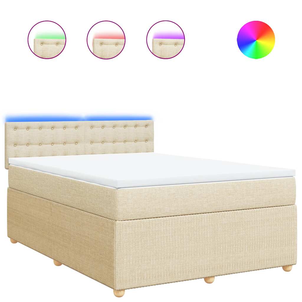 vidaXL Κρεβάτι Boxspring με Στρώμα Κρεμ 140x200 εκ. Υφασμάτινο