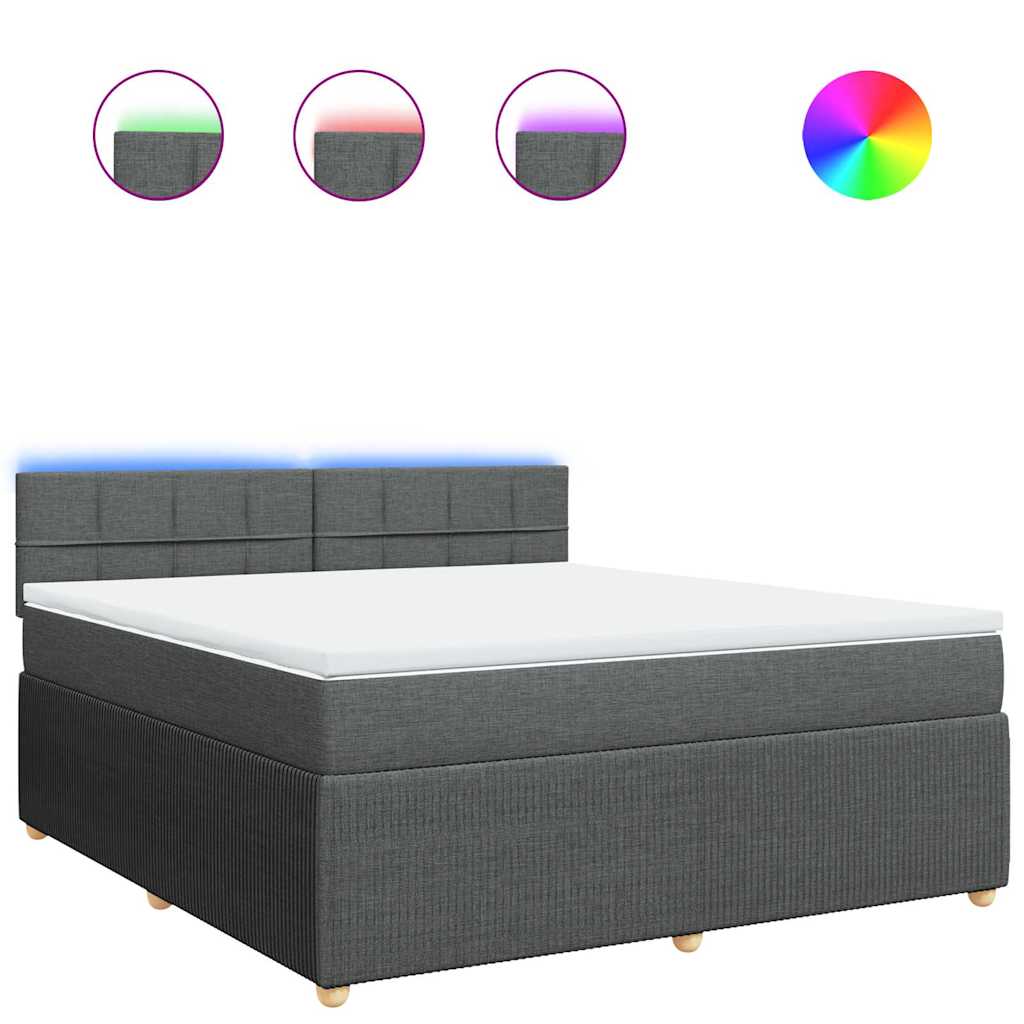 vidaXL Κρεβάτι Boxspring με Στρώμα Σκούρο Γκρι 180x200 εκ Υφασμάτιν