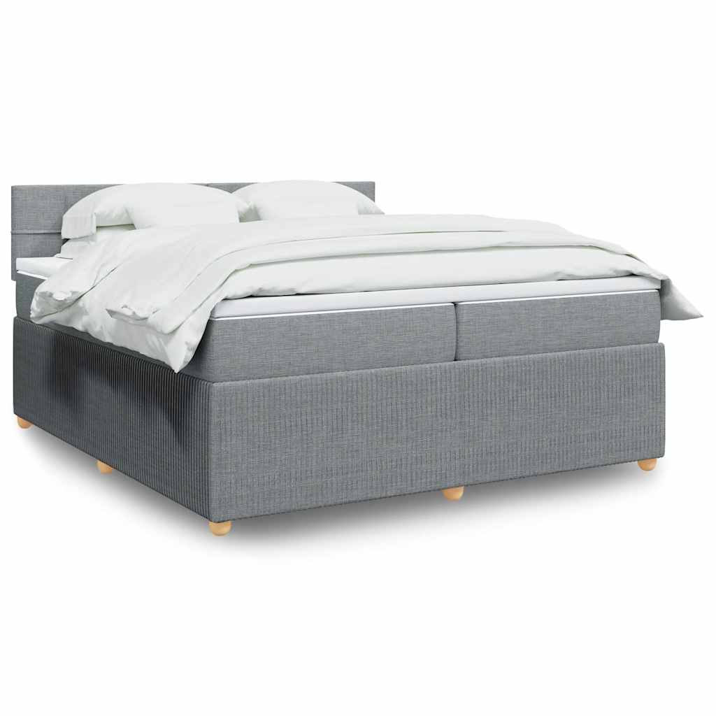 vidaXL Κρεβάτι Boxspring με Στρώμα Ανοιχτό Γκρι 200x200 εκ. Υφασμάτινο