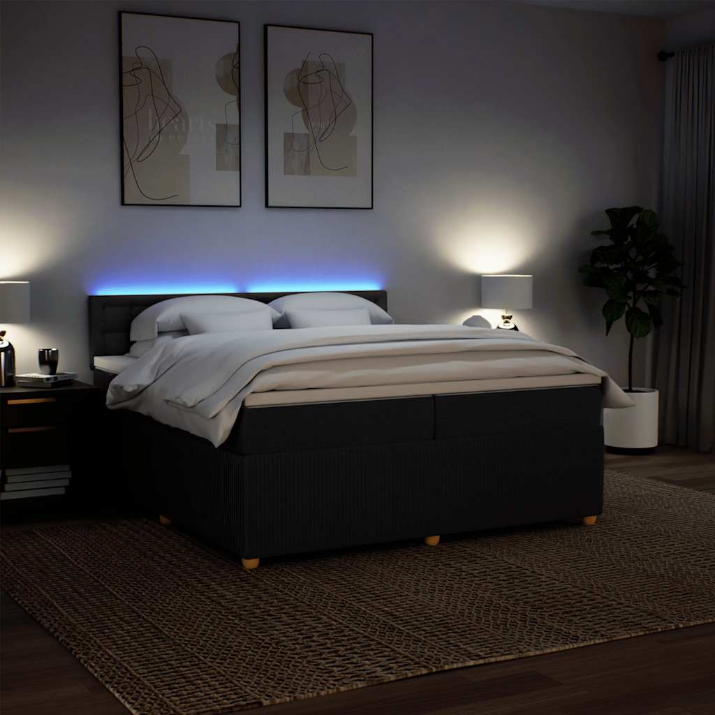 vidaXL Κρεβάτι Boxspring με Στρώμα Μαύρο 200x200 εκ. Υφασμάτινο