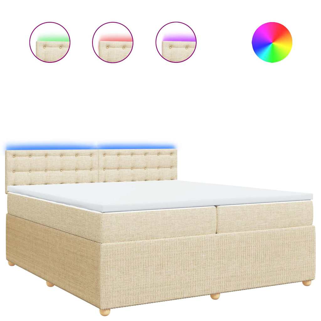 vidaXL Κρεβάτι Boxspring με Στρώμα Κρεμ 200x200 εκ. Υφασμάτινο