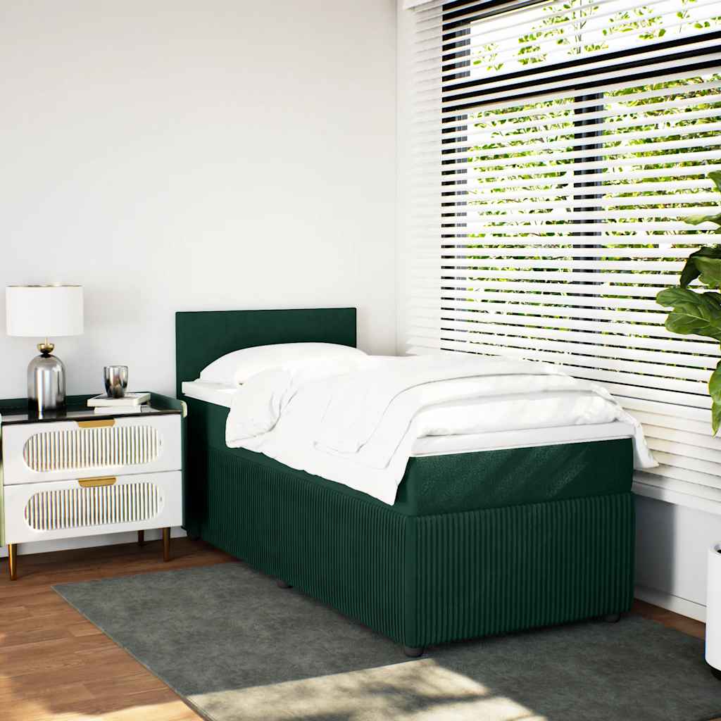 vidaXL Κρεβάτι Boxspring με Στρώμα Σκούρο Πράσινο 80x200 εκ. Βελούδινο