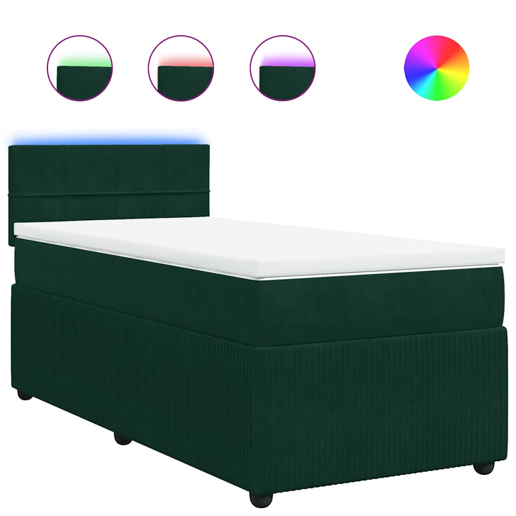 vidaXL Κρεβάτι Boxspring με Στρώμα Σκούρο Πράσινο 80x200 εκ. Βελούδινο