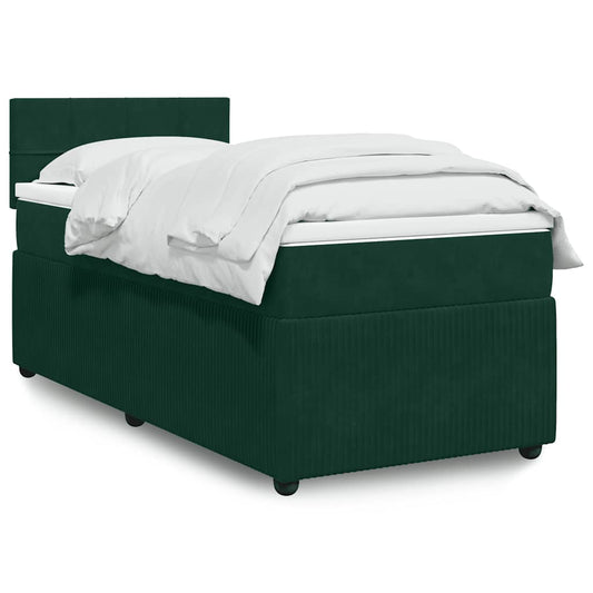 vidaXL Κρεβάτι Boxspring με Στρώμα Σκούρο Πράσινο 80x200 εκ. Βελούδινο