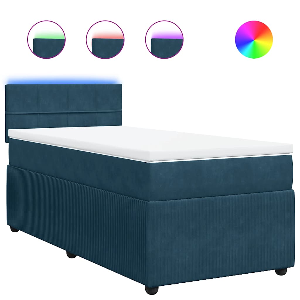 vidaXL Κρεβάτι Boxspring με Στρώμα Μπλε 80 x 200 εκ. Βελούδινο