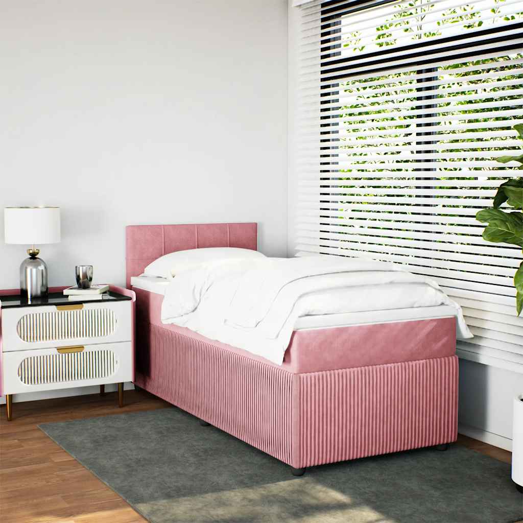 vidaXL Κρεβάτι Boxspring με Στρώμα Ροζ 80 x 200 εκ. Βελούδινο
