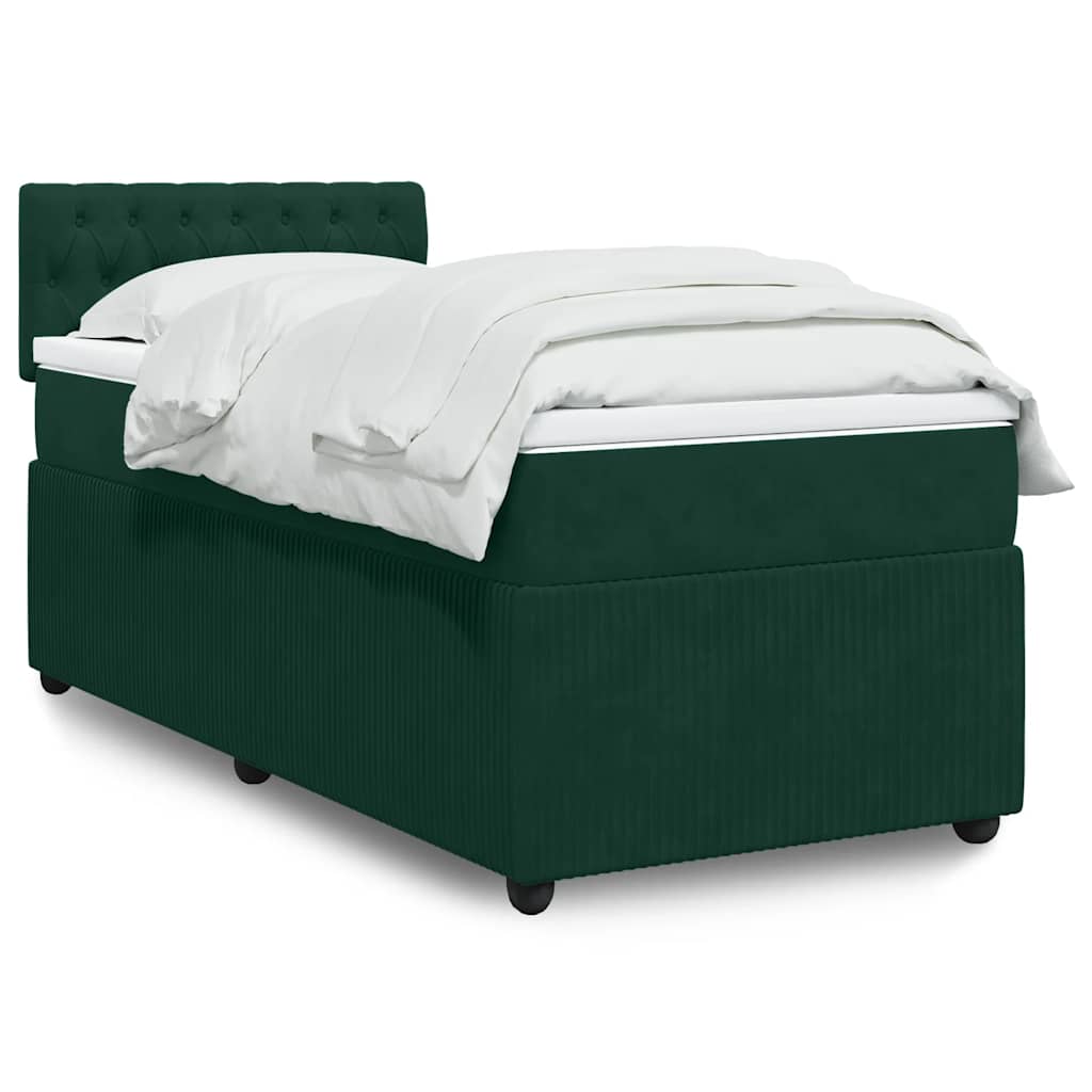 vidaXL Κρεβάτι Boxspring με Στρώμα Σκούρο Πράσινο 80x200 εκ. Βελούδινο