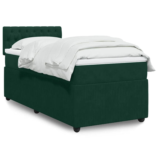 vidaXL Κρεβάτι Boxspring με Στρώμα Σκούρο Πράσινο 80x200 εκ. Βελούδινο