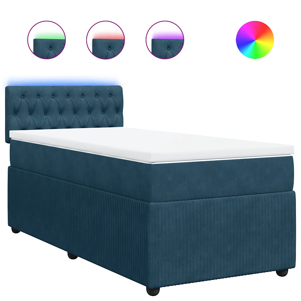 vidaXL Κρεβάτι Boxspring με Στρώμα Μπλε 80 x 200 εκ. Βελούδινο
