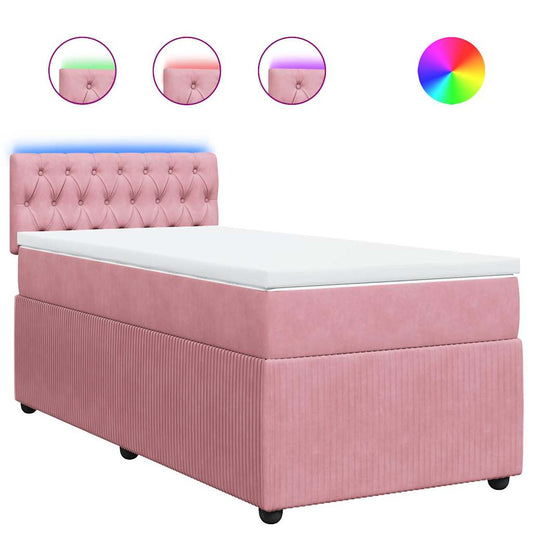 vidaXL Κρεβάτι Boxspring με Στρώμα Ροζ 80 x 200 εκ. Βελούδινο