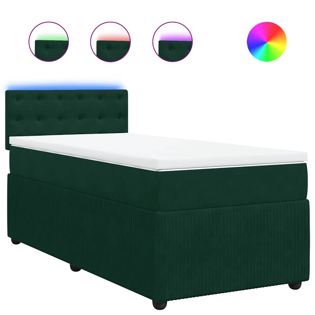 vidaXL Κρεβάτι Boxspring με Στρώμα Σκούρο Πράσινο 80x200 εκ. Βελούδινο