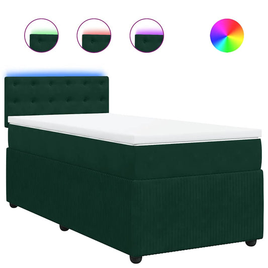vidaXL Κρεβάτι Boxspring με Στρώμα Σκούρο Πράσινο 80x200 εκ. Βελούδινο