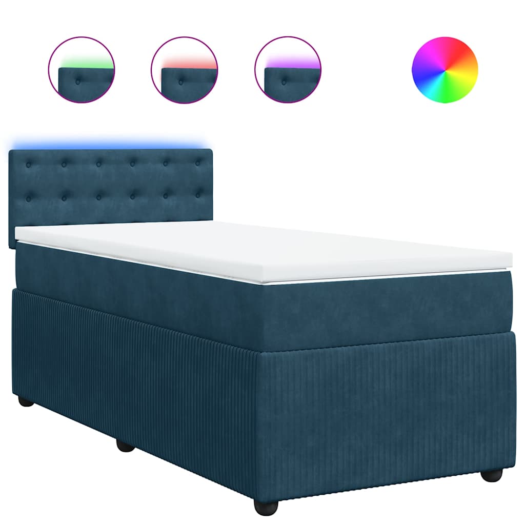 vidaXL Κρεβάτι Boxspring με Στρώμα Μπλε 80 x 200 εκ. Βελούδινο