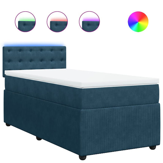 vidaXL Κρεβάτι Boxspring με Στρώμα Μπλε 80 x 200 εκ. Βελούδινο