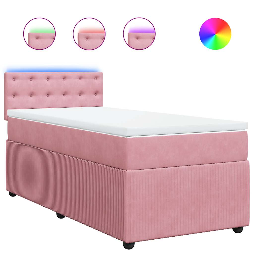 vidaXL Κρεβάτι Boxspring με Στρώμα Ροζ 80 x 200 εκ. Βελούδινο