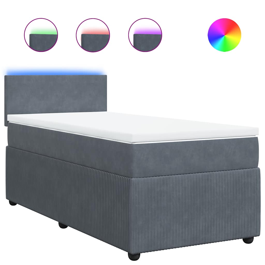 vidaXL Κρεβάτι Boxspring με Στρώμα Σκούρο Γκρι 90x190 εκ. Βελούδινο