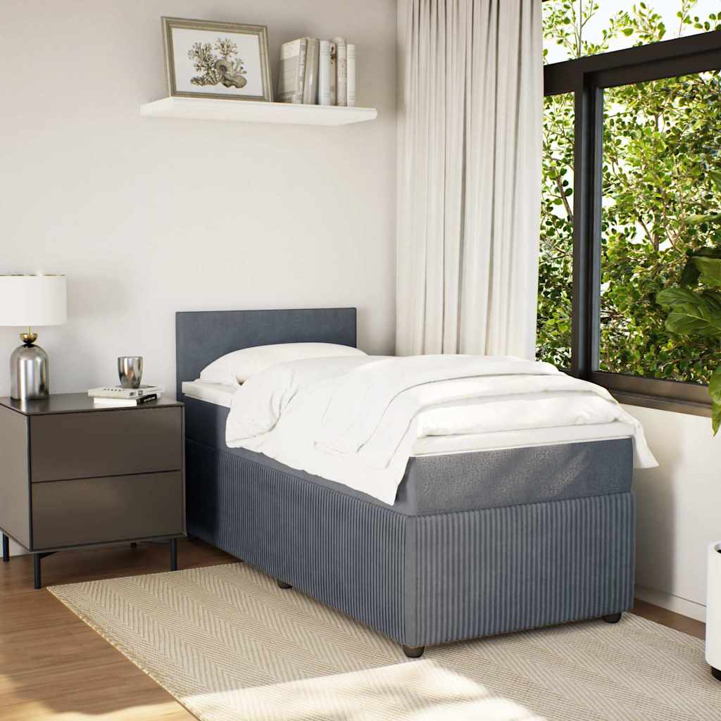 vidaXL Κρεβάτι Boxspring με Στρώμα Σκούρο Γκρι 90x190 εκ. Βελούδινο