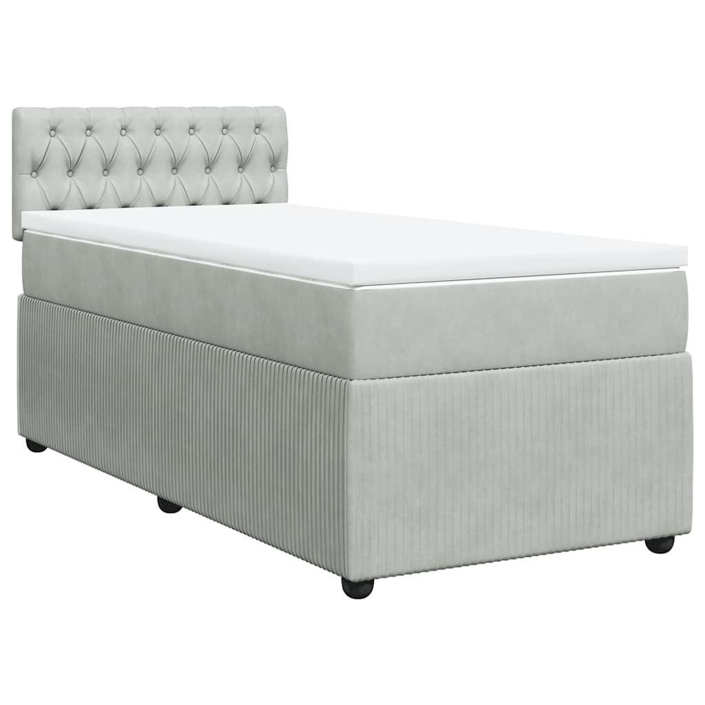vidaXL Κρεβάτι Boxspring με Στρώμα Ανοιχτό Γκρι 90x190 εκ. Βελούδινο