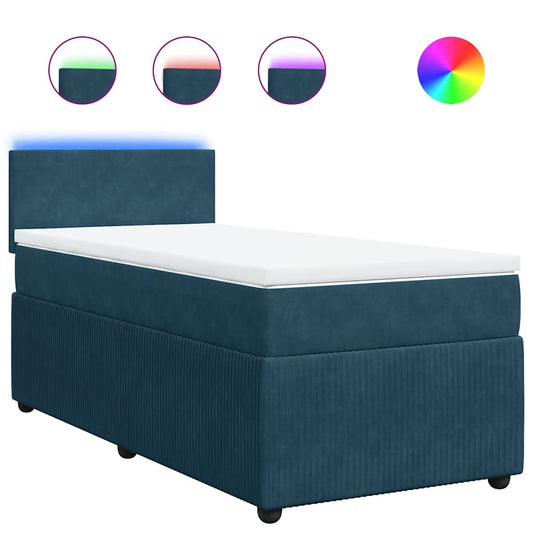 vidaXL Κρεβάτι Boxspring με Στρώμα Μπλε 90x200 εκ. Βελούδινο