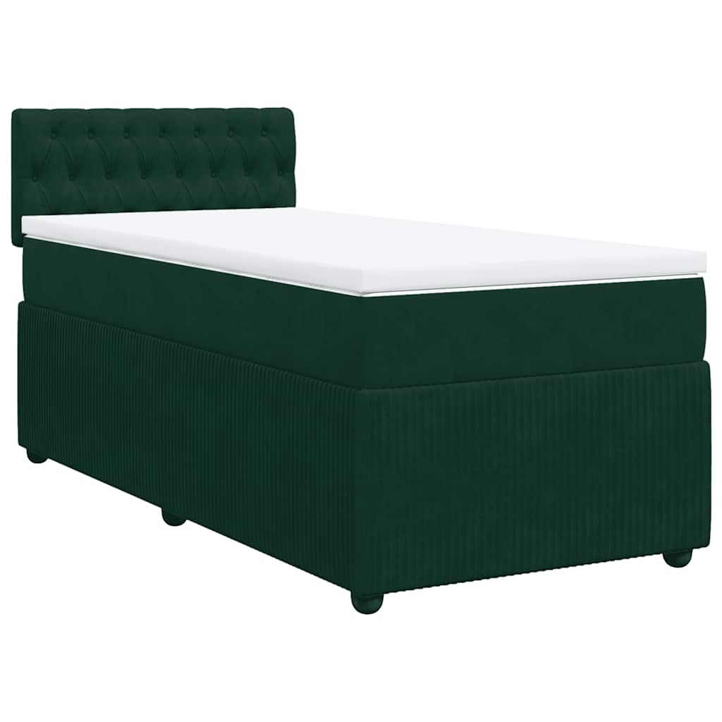 vidaXL Κρεβάτι Boxspring με Στρώμα Σκούρο Πράσινο 90x200 εκ. Βελούδινο