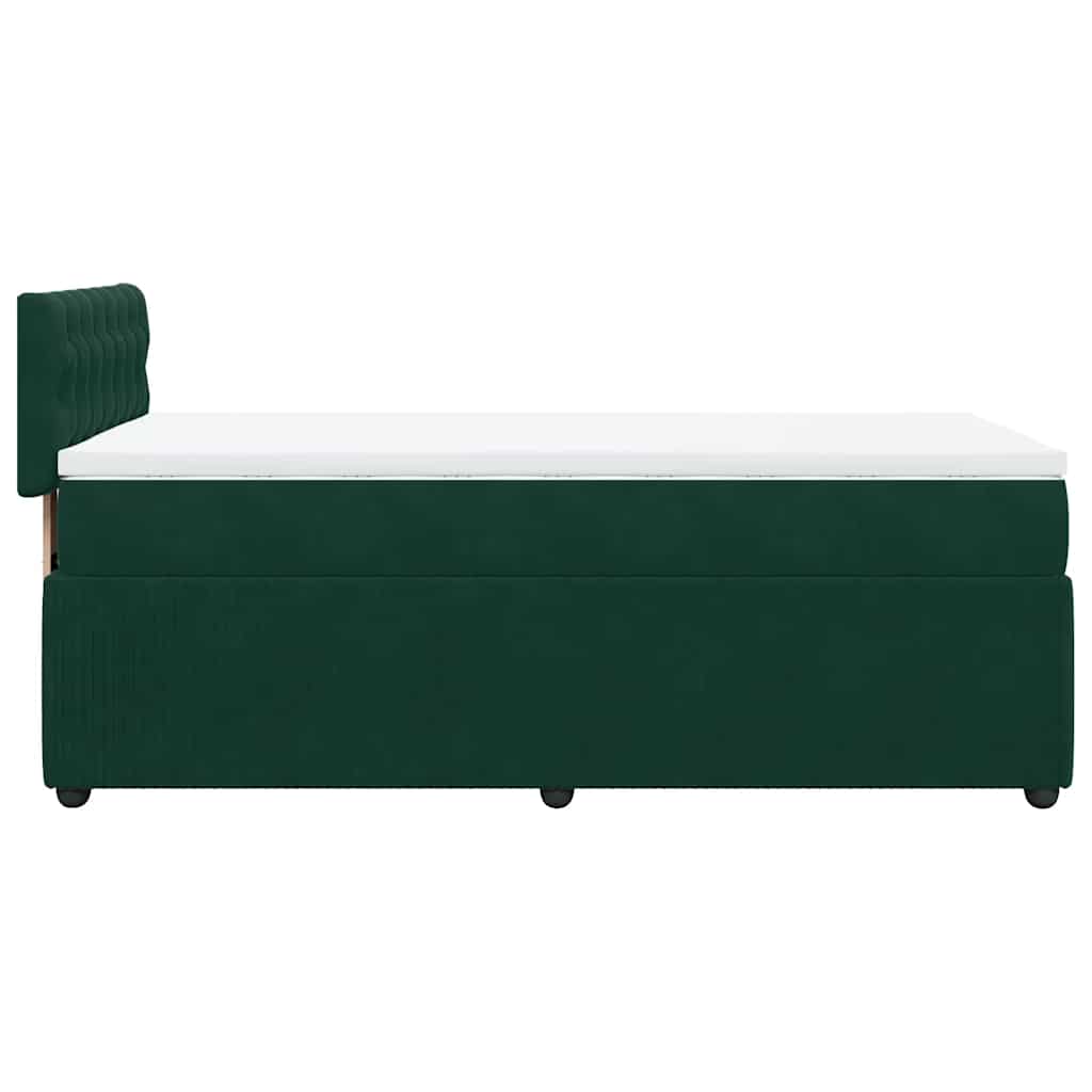vidaXL Κρεβάτι Boxspring με Στρώμα Σκούρο Πράσινο 90x200 εκ. Βελούδινο
