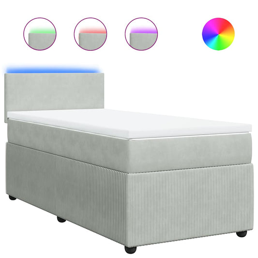 vidaXL Κρεβάτι Boxspring με Στρώμα Ανοιχτό Γκρι 100x200 εκ. Βελούδινο