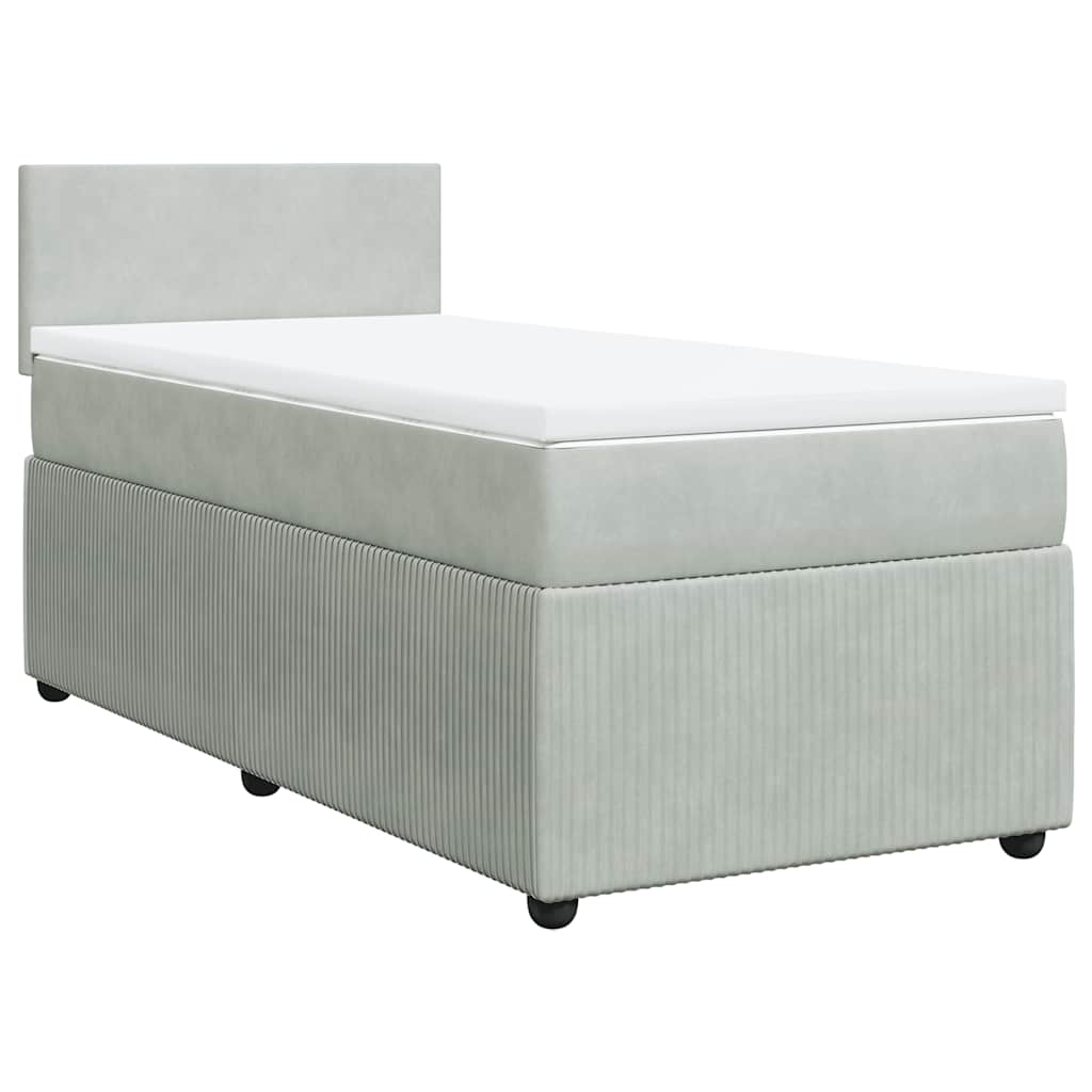 vidaXL Κρεβάτι Boxspring με Στρώμα Ανοιχτό Γκρι 100x200 εκ. Βελούδινο