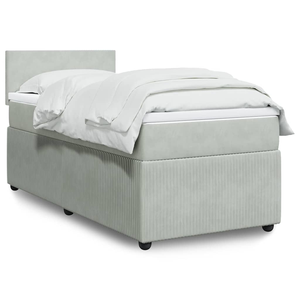vidaXL Κρεβάτι Boxspring με Στρώμα Ανοιχτό Γκρι 100x200 εκ. Βελούδινο