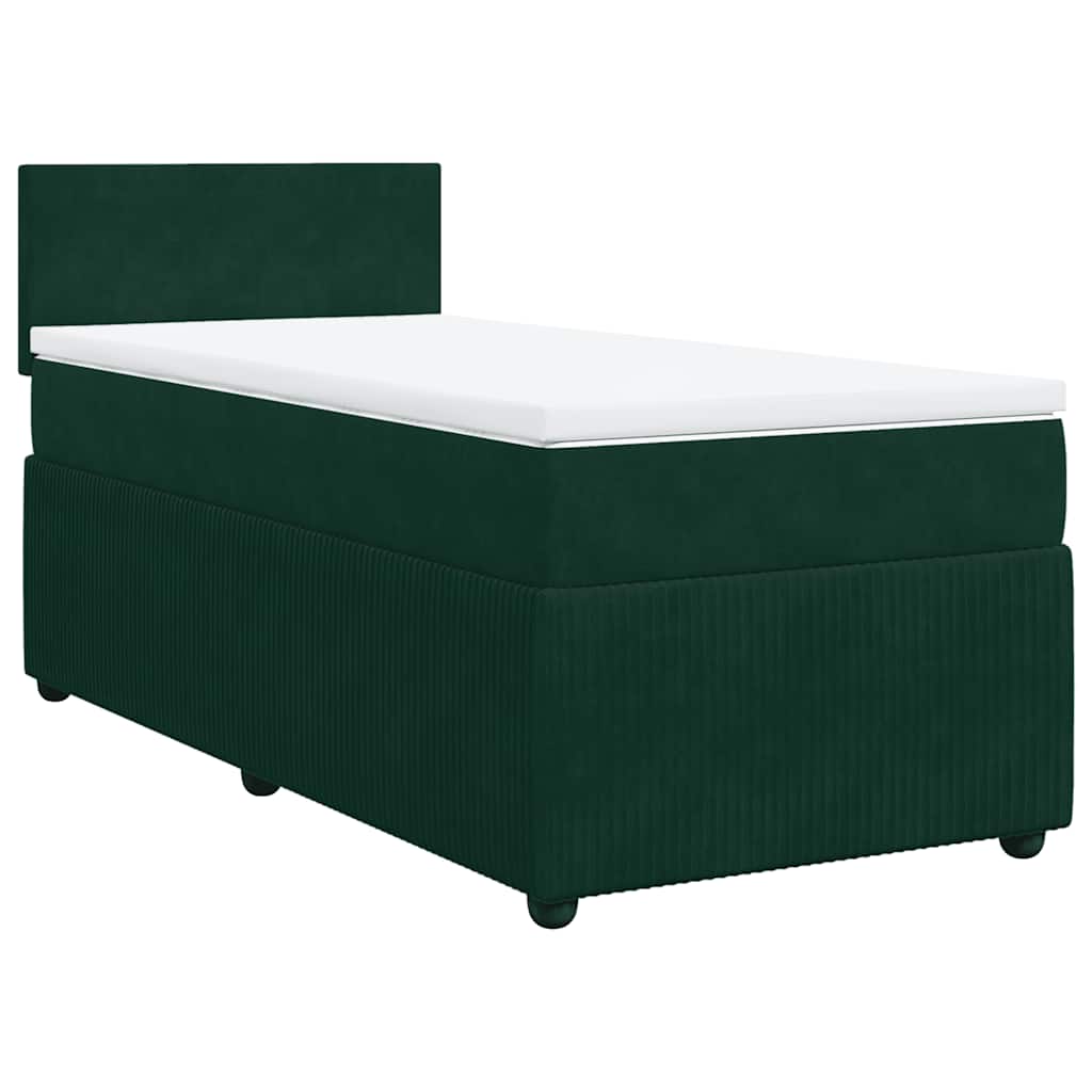 vidaXL Κρεβάτι Boxspring με Στρώμα Σκούρο Πράσινο 100x200εκ. Βελούδινο