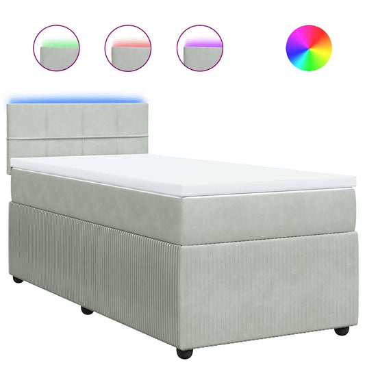 vidaXL Κρεβάτι Boxspring με Στρώμα Ανοιχτό Γκρι 100x200 εκ. Βελούδινο