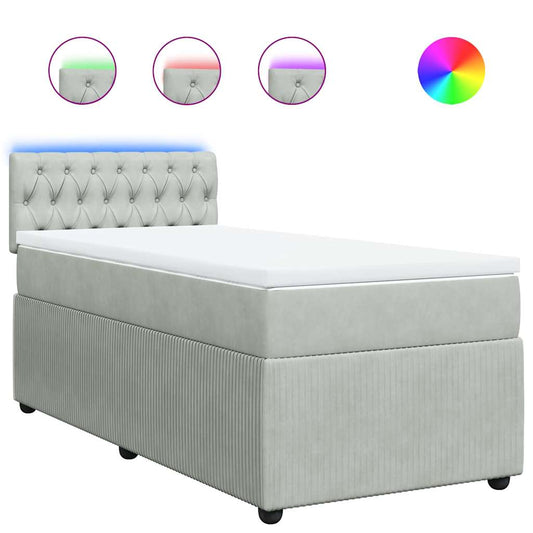 vidaXL Κρεβάτι Boxspring με Στρώμα Ανοιχτό Γκρι 100x200 εκ. Βελούδινο