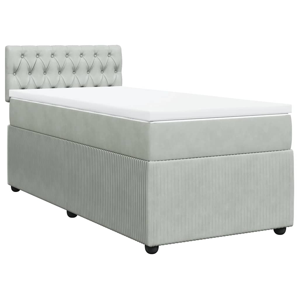 vidaXL Κρεβάτι Boxspring με Στρώμα Ανοιχτό Γκρι 100x200 εκ. Βελούδινο