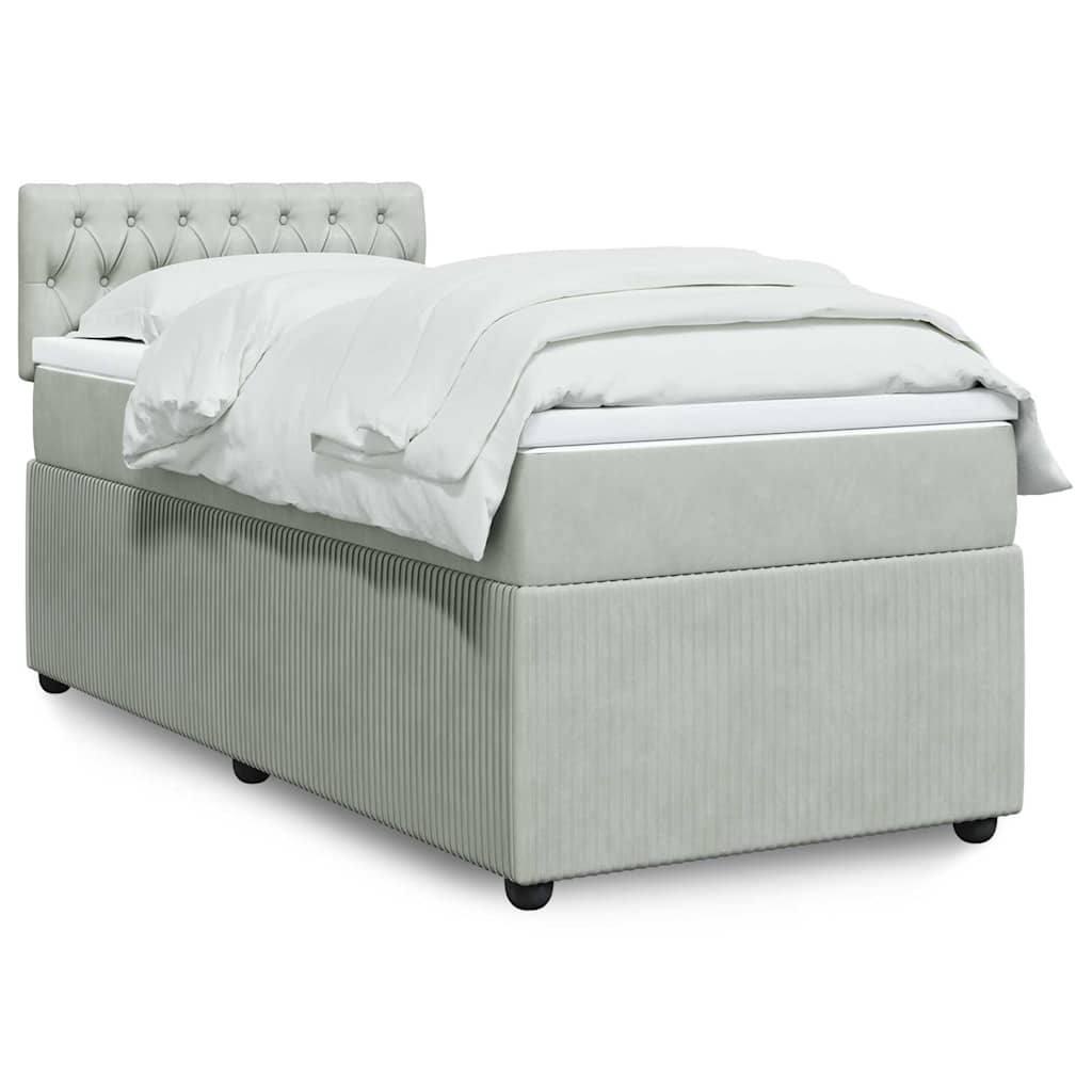 vidaXL Κρεβάτι Boxspring με Στρώμα Ανοιχτό Γκρι 100x200 εκ. Βελούδινο