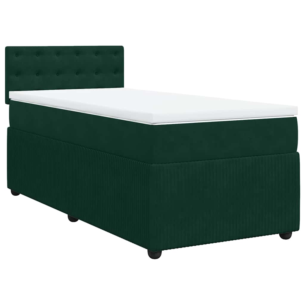 vidaXL Κρεβάτι Boxspring με Στρώμα Σκούρο Πράσινο 100x200εκ. Βελούδινο
