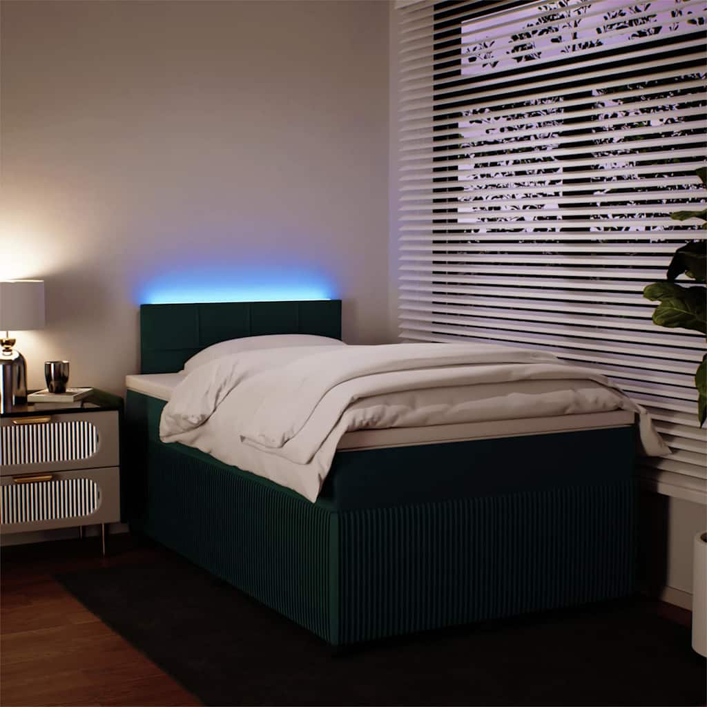 vidaXL Κρεβάτι Boxspring με Στρώμα Σκούρο Πράσινο 120x190εκ. Βελούδινο