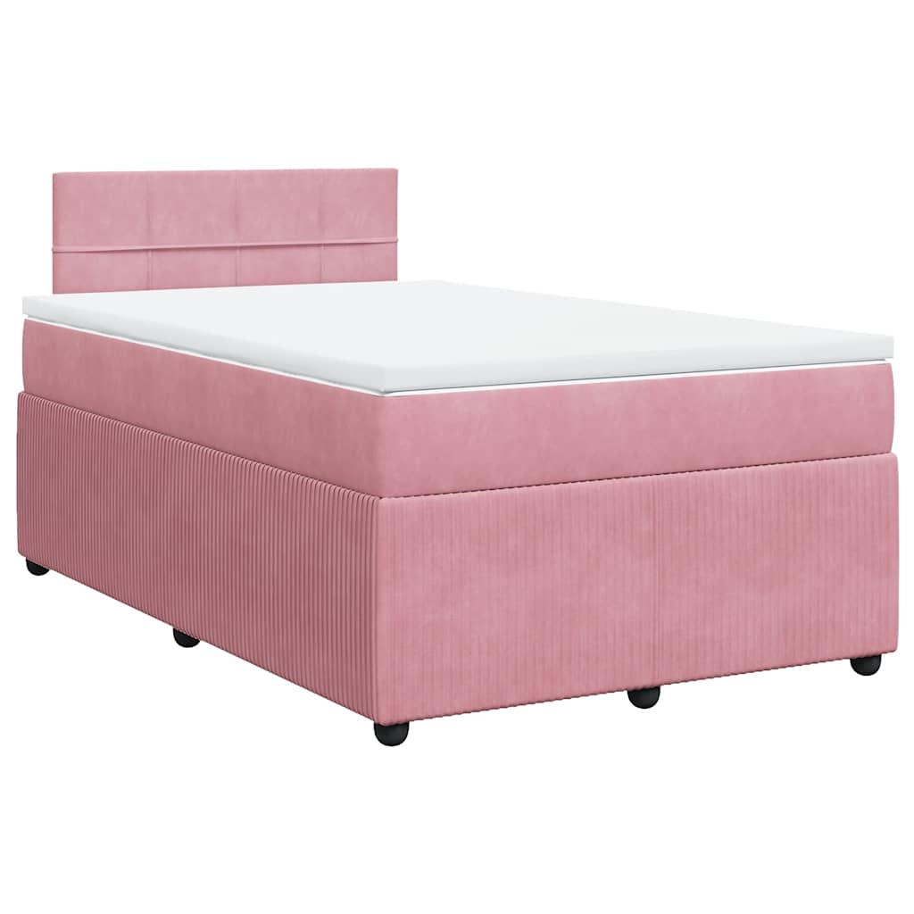 vidaXL Κρεβάτι Boxspring με Στρώμα Ροζ 120x190 εκ. Βελούδινο