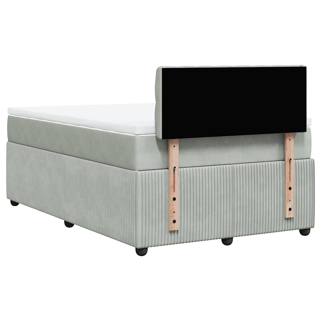 vidaXL Κρεβάτι Boxspring με Στρώμα Ανοιχτό Γκρι 120x190 εκ. Βελούδινο