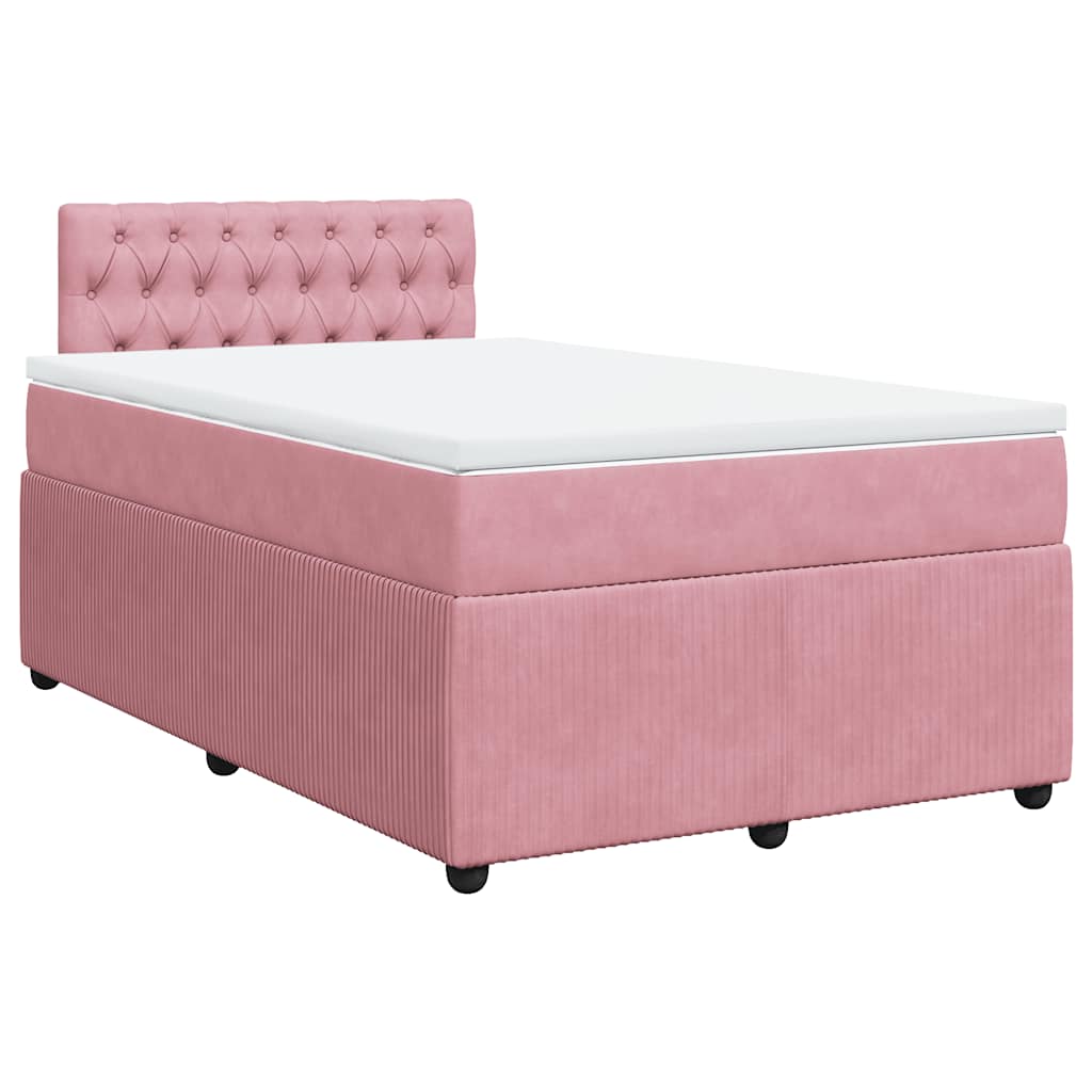 vidaXL Κρεβάτι Boxspring με Στρώμα Ροζ 120x190 εκ. Βελούδινο