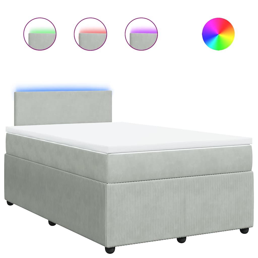 vidaXL Κρεβάτι Boxspring με Στρώμα Ανοιχτό Γκρι 120x200 εκ. Βελούδινο