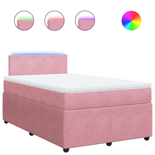 vidaXL Κρεβάτι Boxspring με Στρώμα Ροζ 120x200 εκ. Βελούδινο