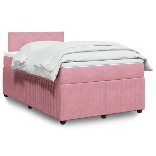 vidaXL Κρεβάτι Boxspring με Στρώμα Ροζ 120x200 εκ. Βελούδινο