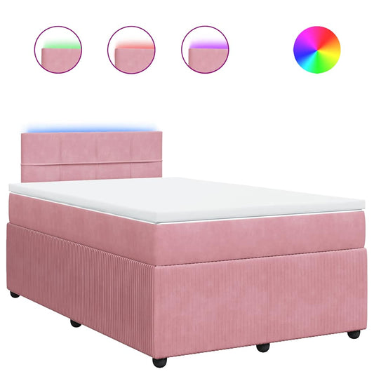 vidaXL Κρεβάτι Boxspring με Στρώμα Ροζ 120x200 εκ. Βελούδινο